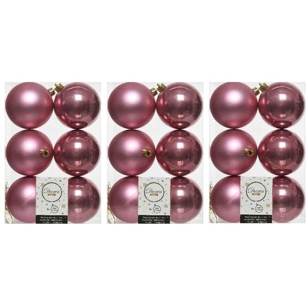 18x Old/dusty pink Christmas baubles 8 cm plastic matte/shiny
