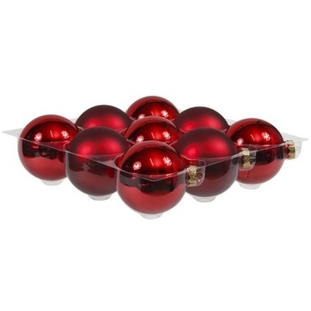 18x Rode glazen kerstballen 10 cm mat/glans
