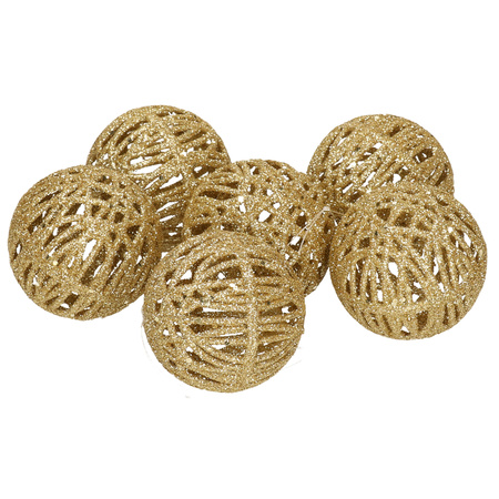 18x Rotan kerstballen goud met glitters 5 cm kerstboomversiering