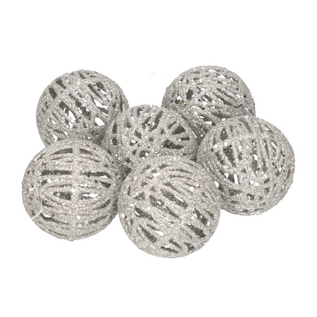 18x Rotan kerstballen zilver met glitters 5 cm kerstboomversiering