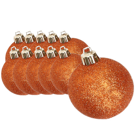 18x stuks kunststof glitter kerstballen oranje 8 cm