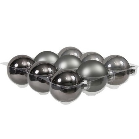 18x Titanium grijze glazen kerstballen 10 cm mat/glans