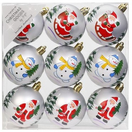 18x White Christmas baubles 6 cm plastic with print