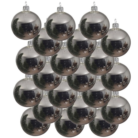18x Zilveren glazen kerstballen 6 cm glans