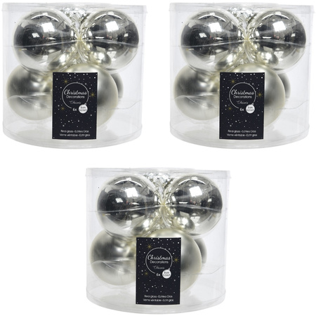 18x Zilveren glazen kerstballen 8 cm glans en mat
