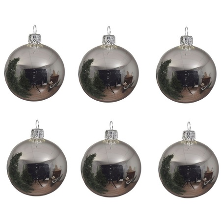 18x Zilveren glazen kerstballen 8 cm glans
