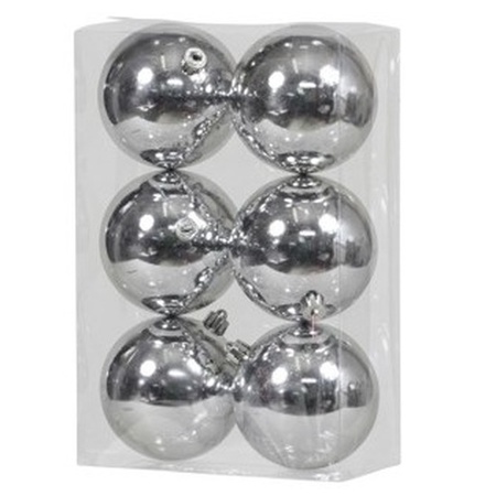 18x Silver Christmas baubles shiny 10 cm plastic 