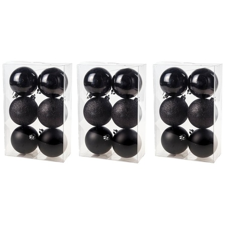 18x Zwarte kerstballen 8 cm kunststof mat/glans