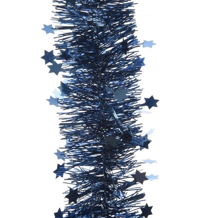 1x Dark blue stars Christmas tree foil garland 10 x 270 cm deco