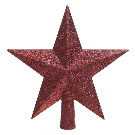 1x Dark red star Christmas tree topper 19 cm