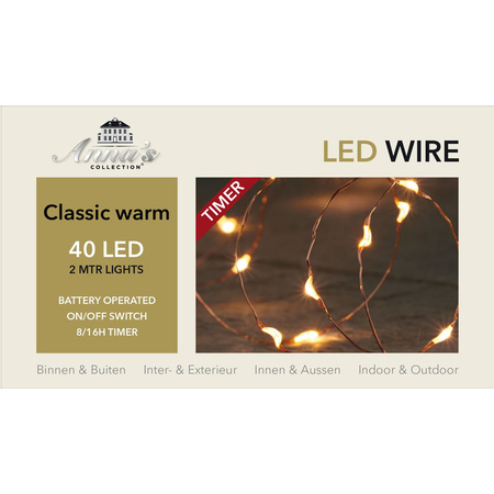 1x Christmas lights LED wire with timer classic warm white 2 m