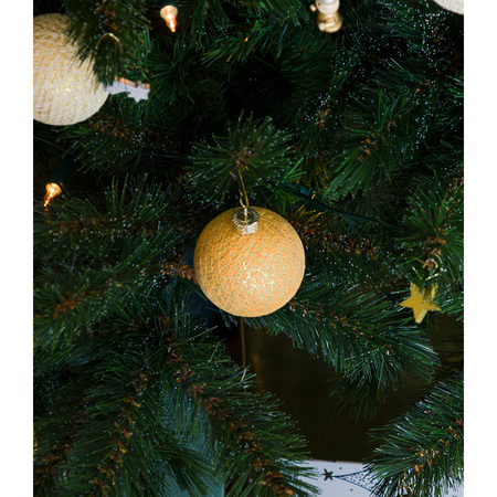 6x Rode en gouden kerstballen 6,5 cm Cotton Balls kerstboomversiering
