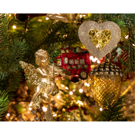 1x Gold angels with violin Christmas tree decoration 10 cm