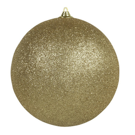 1x Gouden grote kerstballen met glitter kunststof 13,5 cm