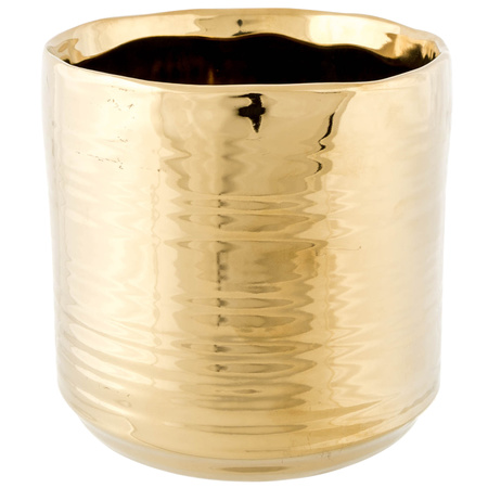 1x Golden round pots for Christmas arrangement 13 cm ceramics