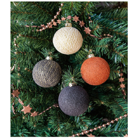 6x Witte en grijze kerstballen 6,5 cm Cotton Balls kerstboomversiering