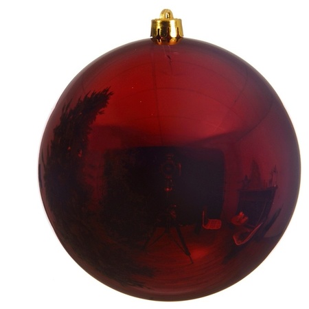 1x Grote donker rode kerstballen van 14 cm glans van kunststof