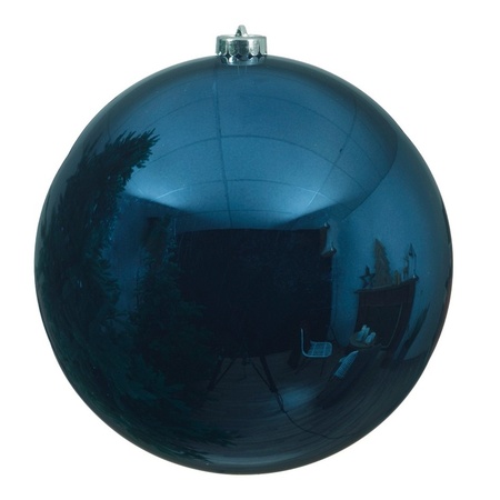 1x Grote donkerblauwe kerstballen van 14 cm glans van kunststof