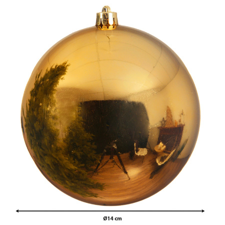 1x Large christmas baubles gold 14 cm