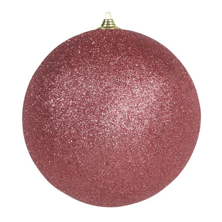 1x Large coral red glitter baubles 18 cm
