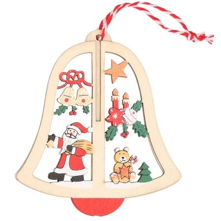 1x Wooden bell with Santa Christmas tree decoration 10 cm