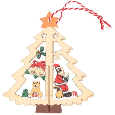 1x Wooden tree with Santa Christmas decoration 10 cm