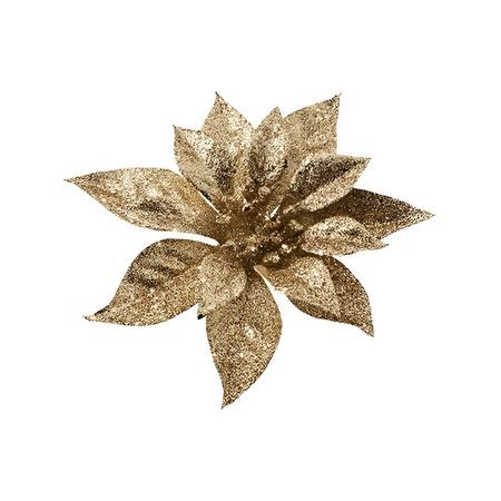 1x Kerstboomversiering bloem op clip gouden kerstster 18 cm