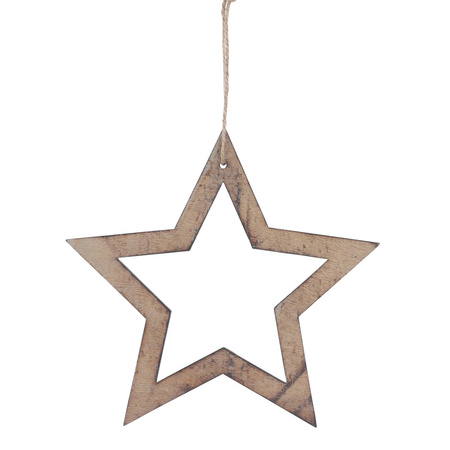 1x Kersthangers/kerstornamenten houten sterren 20 cm