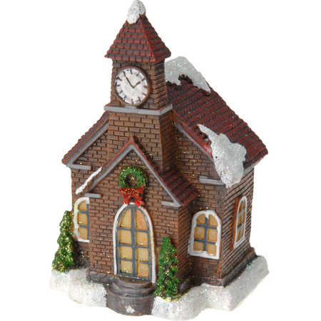 1x Kersthuisjes/kerstdorpje kerkje met color change verlichting 13 cm
