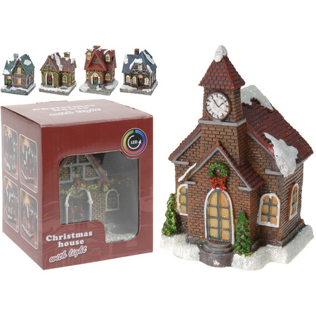 1x Christmas houses / Christmas village church with color change lighting 13 cm type 1
