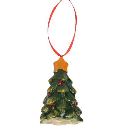 Keramiek kerstboom hangers setje van 4x stuks ornamenten/figuren 8 cm