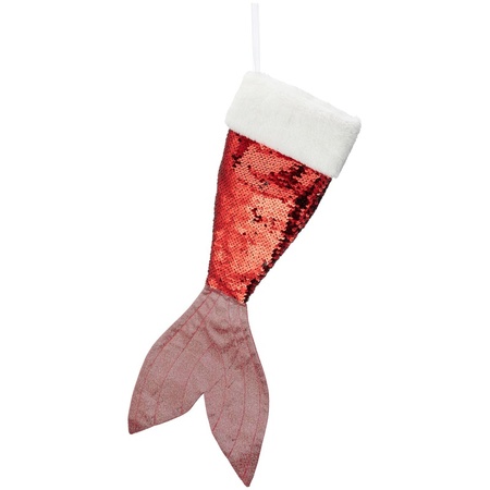 Christmas decorations sock mermaids tail red/white 45 cm