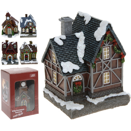 Christmas village set of 4x houses with Led lights 13.5 cm