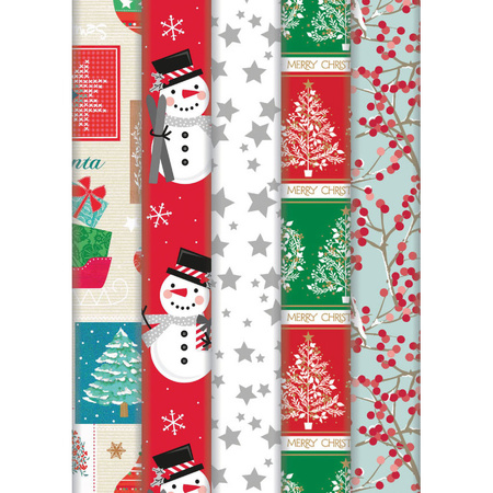 5x Roll Christmas wrapping paper 2 x 0,7 meter