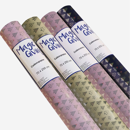 1x Rolls Christmas wrapping paper pink/gold trees 2,5 x 0,7 meter