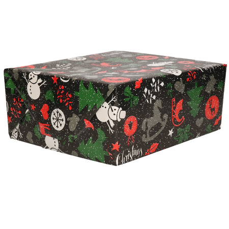 1x Roll Christmas wrapping paper black 2,5 x 0,7 meter