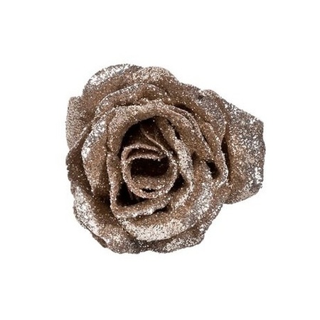 1x pcs champagne rose with glitter on clip 7 cm