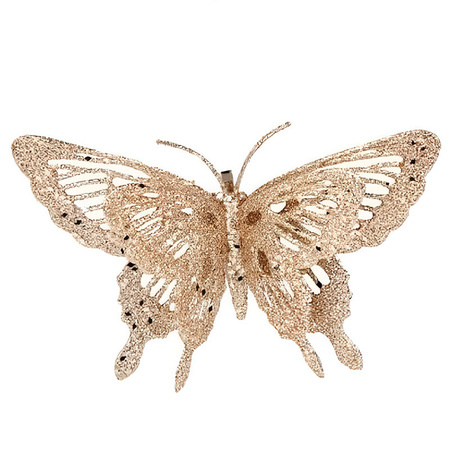 1x Christmas deco butterfly gold 15 x 11 cm