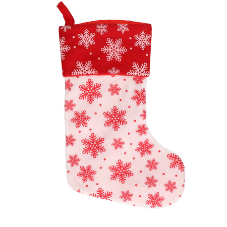 1x Wit/rode kerstsokken met sneeuwvlokken print 40 cm