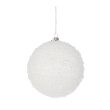 6x Kunststof kerstballen met witte sneeuw afwerking 8 cm