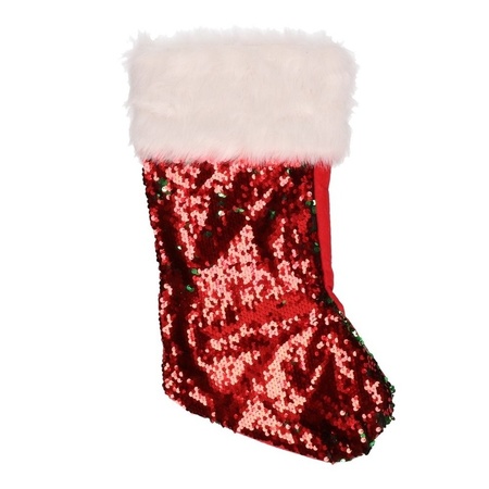 1x Reversible sequins Christmas stocking red/green