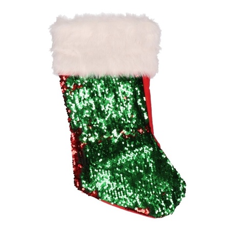 1x Reversible sequins Christmas stocking red/green