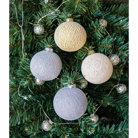 6x Zilveren en grijze kerstballen 6,5 cm Cotton Balls kerstboomversiering