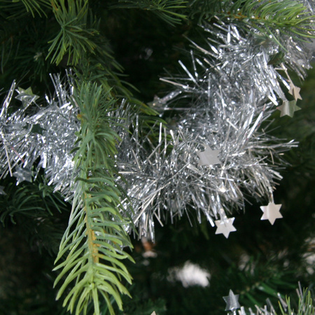 1x Silver stars Christmas tree foil garland 270 cm decoration