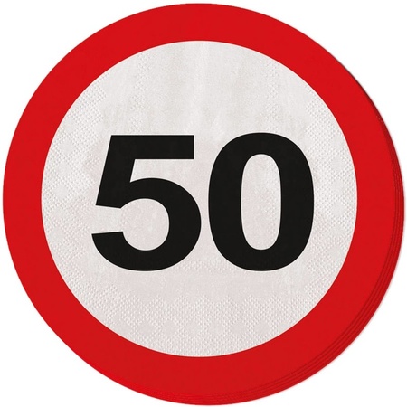 20x 50 years age party theme napkins traffic sign 33 cm round