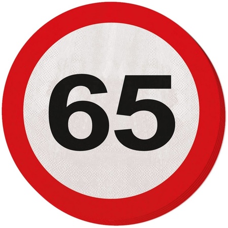 20x 65 years age party theme napkins traffic sign 33 cm round