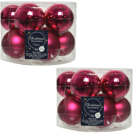 20x Berry pink glass Christmas baubles 6 cm shiny/matt