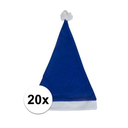 20x Blue budget Santa hat for adults