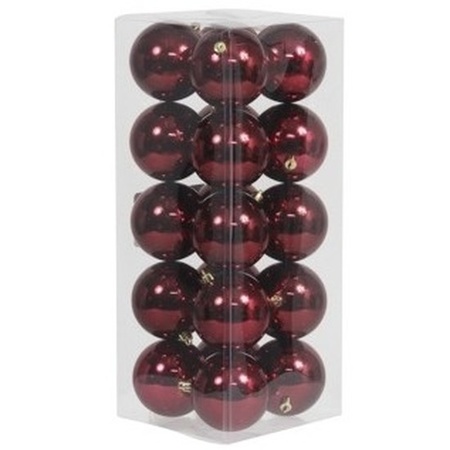 20x Burgundy red Christmas baubles shiny 8 cm plastic