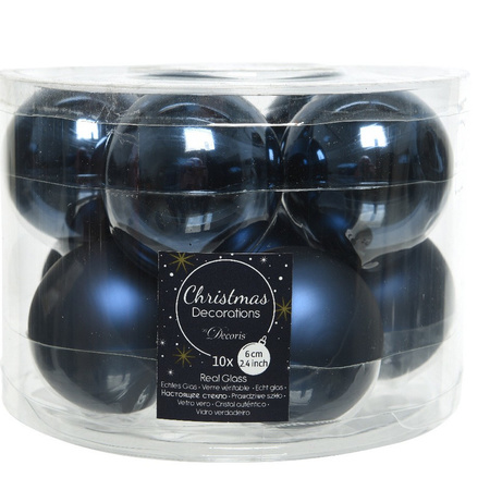 20x Donkerblauwe glazen kerstballen 6 cm glans en mat